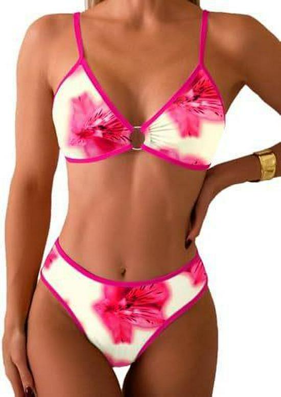 Verspielter Floral 2025O Damen Zweiteiliger Bikini mit Ring-Verknüpftem Dreiecksdesign