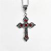 European American Retro Gothic Black Ruby Cross Pendant Necklace for Men Women Unisex Fashion Jewelry