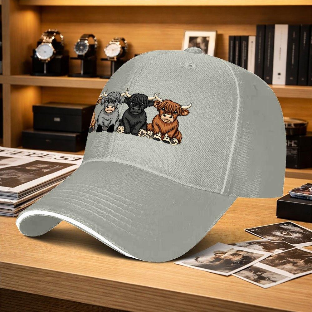 Highland Cow Cartoon Adjustable Baseball Cap Unisex Outdoor Sports Hat For Fishing Golf Camping Hiking