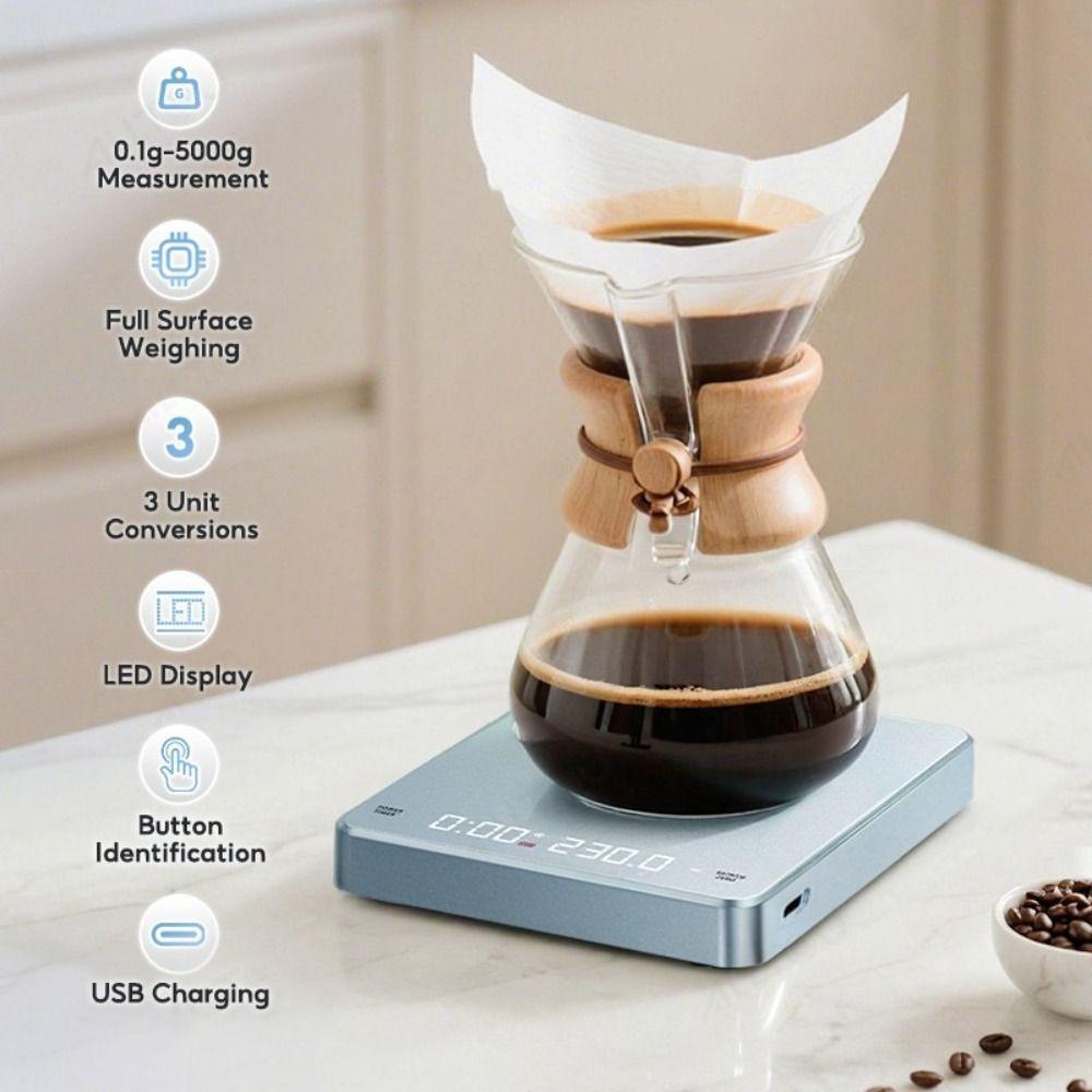 LED Screen Digital Kitchen Scale USB Rechargeable Coffee Scale High-precision Scale  Coffee Brewing
