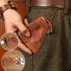 Vintage Vegetable Tanned Leather Coin Purse for Women's Adult Small Wallet, Handmade Old, Color Wiped, Niche Mini Coin Card Bag