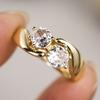 Huitan Minimalist Double Cubic Zirconia Gold Color Rings for Women Wedding Trend Accessory Temperament Female Engagement