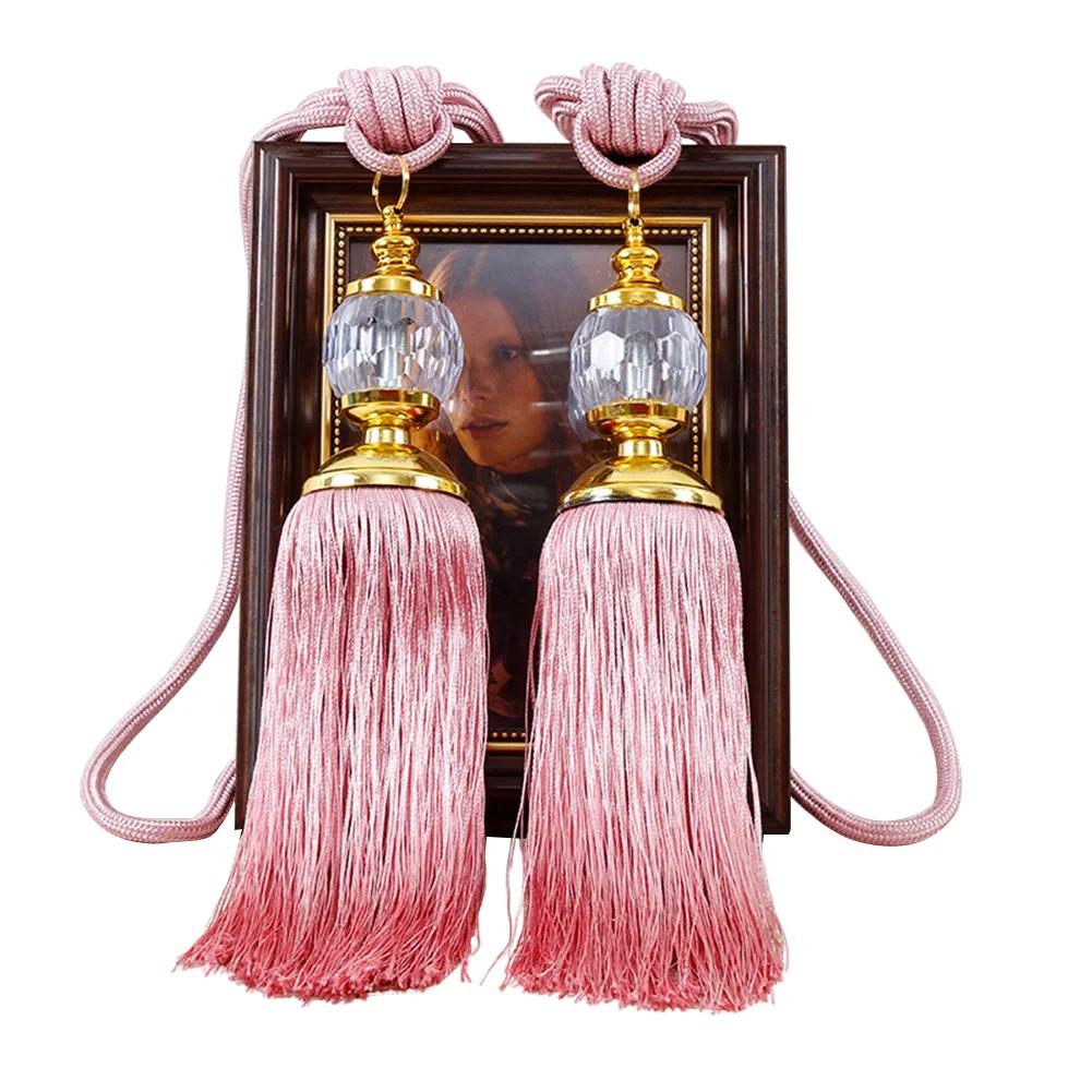 1Pair Retro Style Euro Faux Crystal Tassels Fringe Curtain Tieback Bandage Rope Window Drapes Decoration