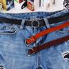 Simple Solid Color Metal Buckle Decor Women Waist Belt With No Design Punching