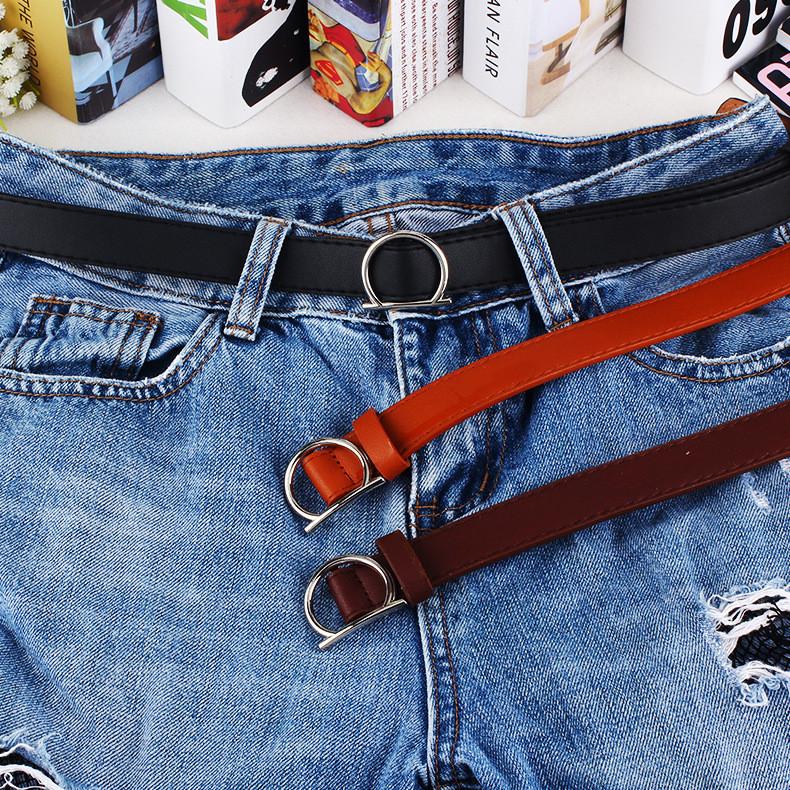 Simple Color Solid Metal Buckle Decor Women Waist Belt With No Punching Design
