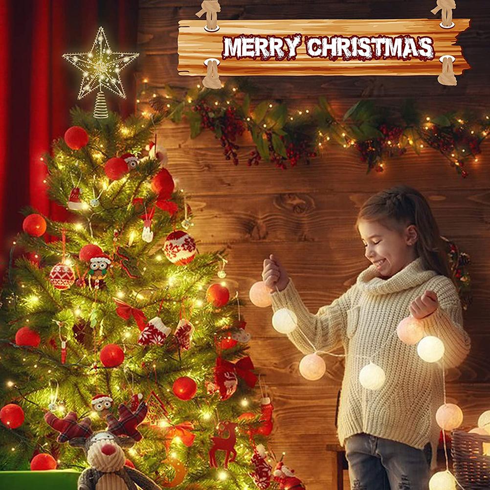 Christmas Tree Topper Star with LED String Light Glitter Christmas Tree Top Star Lamp for Christmas
