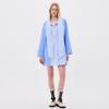 WUNDER GEIST Oversized Striped Color Block Ribbon Collar Color Block Long Shirt Sky Blue