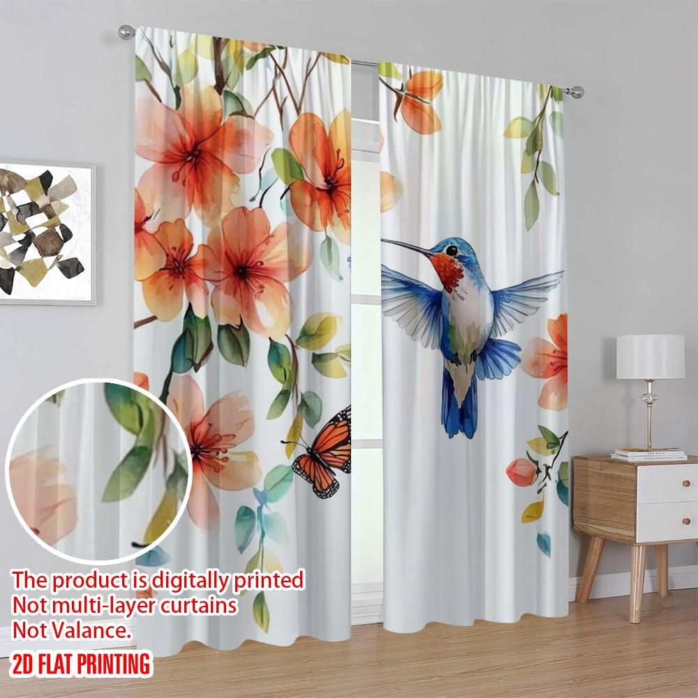 2 Stück, 2D-Flachdruck Beliebte Vorhangpaneele Kolibri-Harmonie (2) Vielseitig 100% Polyester (ohne Stange) Geschenke Ldeal für
