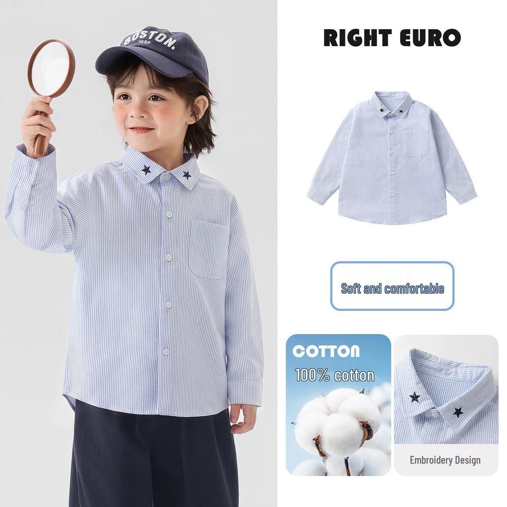 Trendy European Boys' Long Sleeve Casual Shirt - Spring/Autumn Kids' Clothing