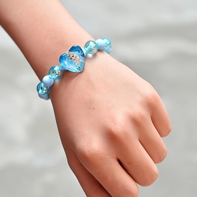 1-4pcs Disney Frozen Princess Elsa Pink Purple Design Multi Color Glitter Beads Bracelet Keychain