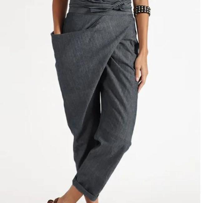 Pantalones Harem de Mujer Moda Casual Asimétricos Sueltos Cintura Alta Color Sólido Bolsillo Unilateral Pantalones Talla Grande KTB