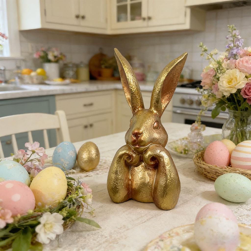 Creative varnished Rabbit Figure In Warm Gold Perfect For Holiday Display And happy Home Feature