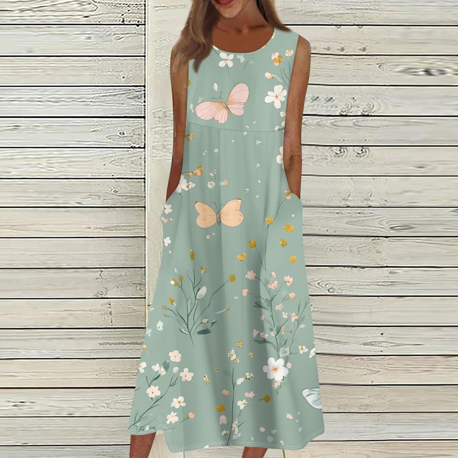 

Жен. Повседневные платья с принтом Круглый вырез Классический Классический На открытом воздухе Повседневные Без рукавов Свободные платья XL