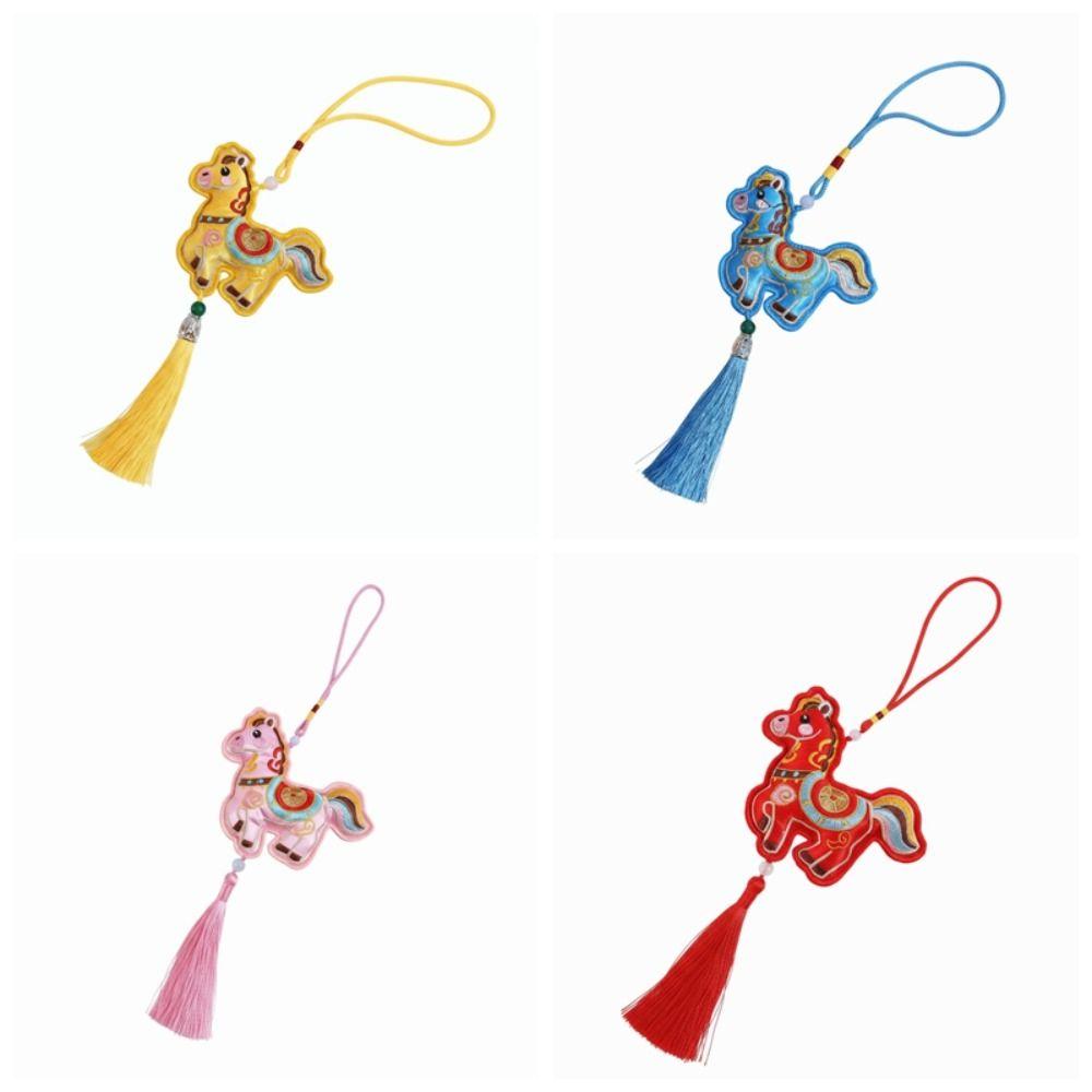 Chinese Style Pony Embroidered Pendant Tassel Spring Festival New Year Horse Pendant Keychain Funny Car Hanging Ornaments