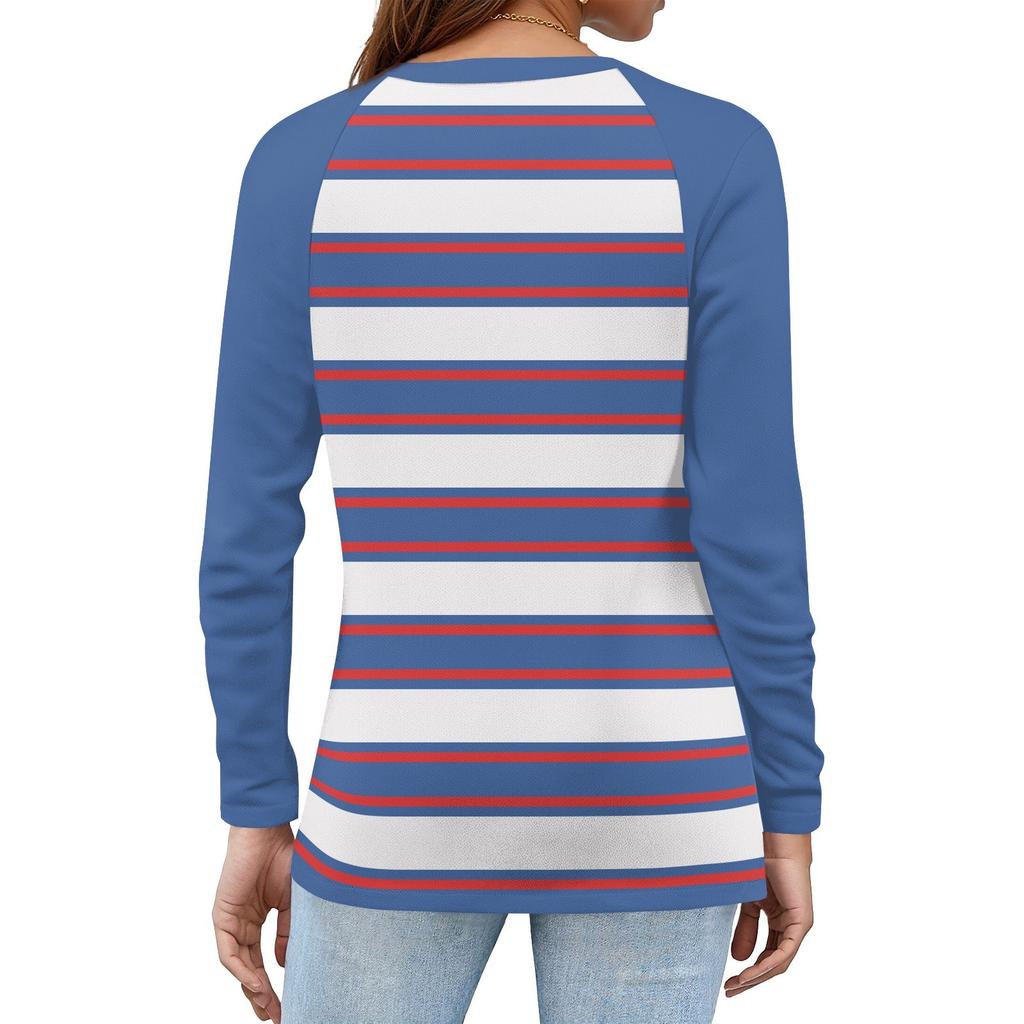 Women's T Shirt Print Button Long Sleeve Daily Weekend Fashion Basic V- Neck Regular Top