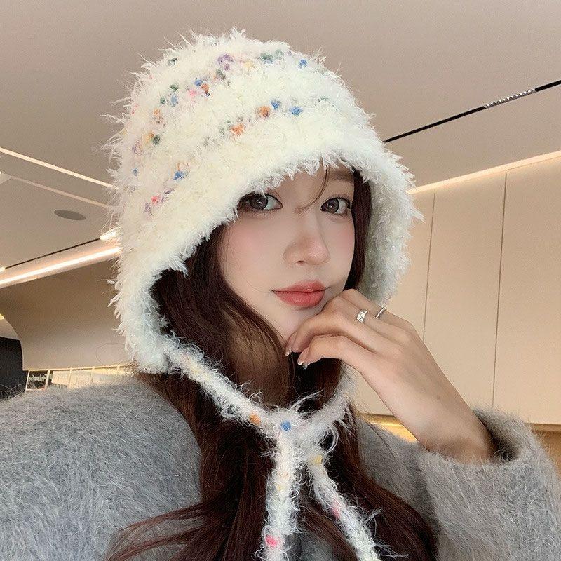 New Autumn and Winter Season Colored Plush Hat Warm Ear Protection Versatile Cold Face Small Bucket Hat