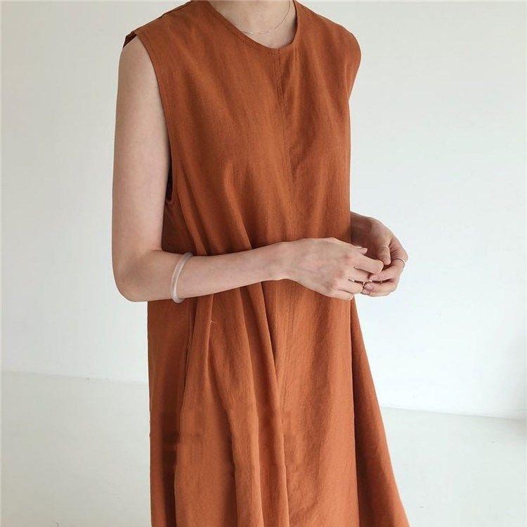 Cross-Border 2024 Summer Korean Chic Loose Sleeveless Long Swing Dress for Women