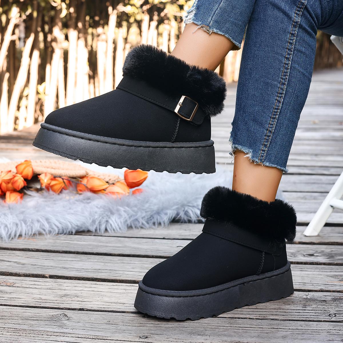 

2025 Winter Fashion Retro Casual Snow Boots Soft Soled Comfortable ShoesWomen Warm Non Slip Chunky Cotton Plush Ankle Boots 42 чёрный