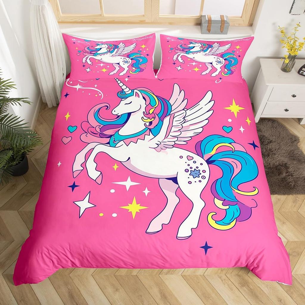 Comforter Kawaii Cartoon Unicorn Girly Fantasy Star Moon Galaxy Bedding Set Twin Queen Size Microfiber Comforter