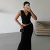 Womens 2-Piece Set Sleeveless Tank Top Long Skirt Blue Casual Elegant Style