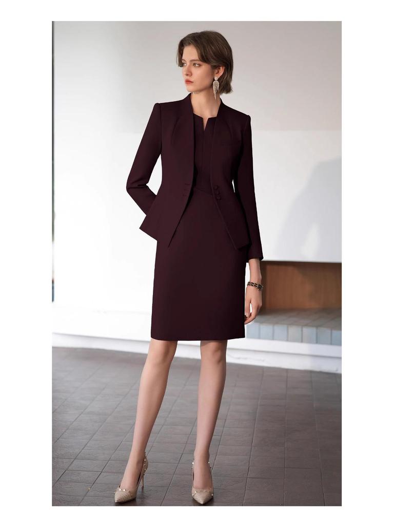 Red Angora Sleeveless Dress Suit: Slimming Professional Ladies Workwear for Spring & Autumn