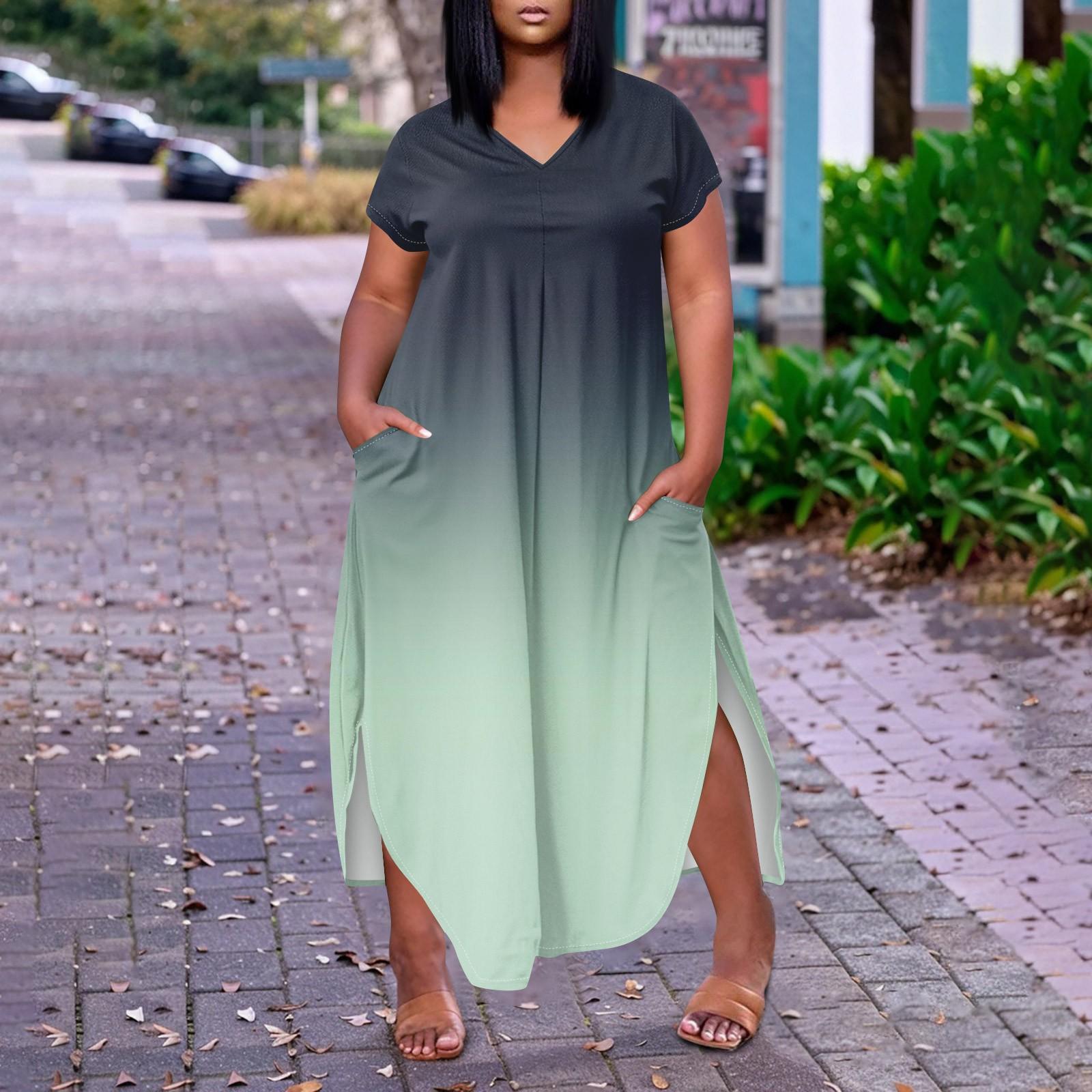 

Жіноча повсякденна сукня великих розмірів з коротким рукавом і круглим вирізом XXL