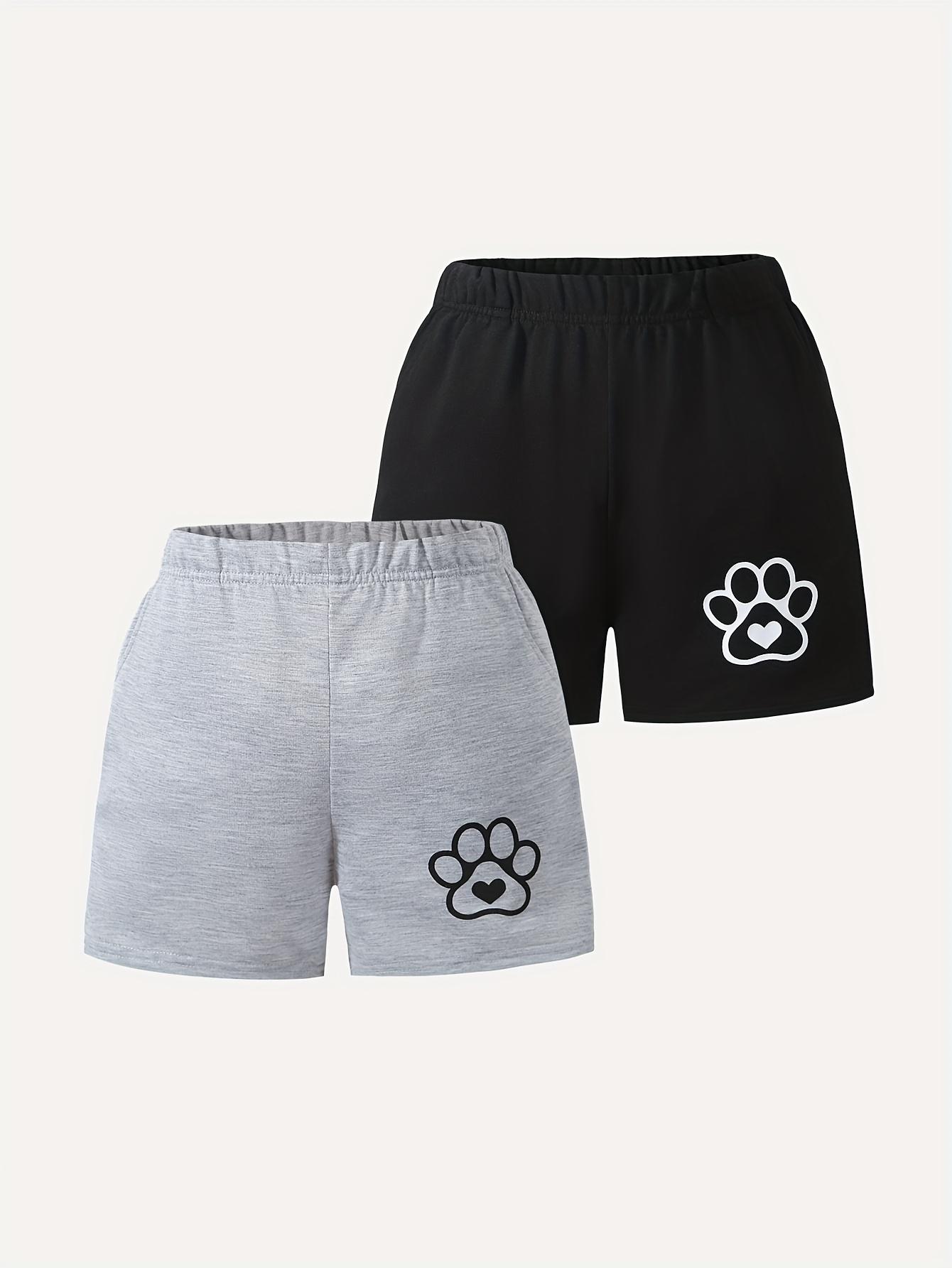 Girls Everyday Casual & Stylish Shorts (2-Pack) — Summer Style with Cartoon Cat Paw Print 8Y