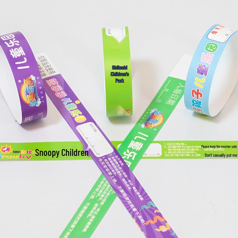 Children s Park Custom Waterproof Synthetic Paper Wristbands - Water Park Admission. Purple Synthetic Paper 100 pieces/set