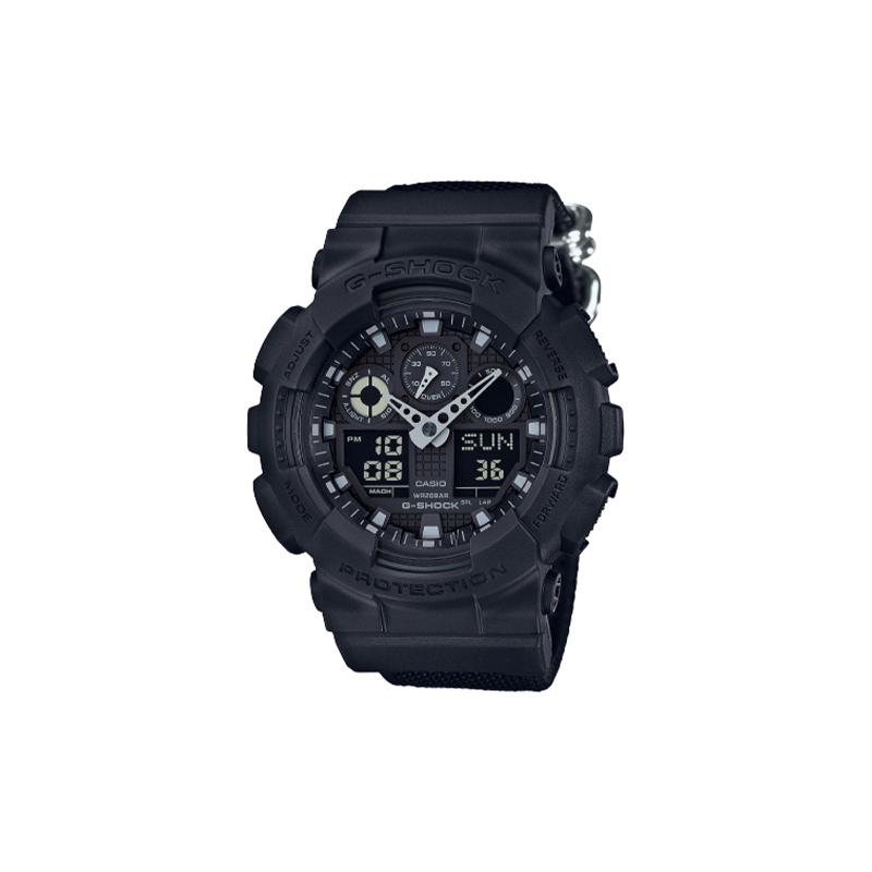 

Casio LCD/pointer dual display series G-SHOCK series quartz movement fabric strap Japanese and Korean watch men s watch black dial GA-100BBN-1APR чорний