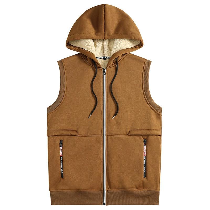 Podzim Zima Pánská Vesta s kapucí z jehněčí vlny Pánské Vysoce kvalitní vesty Značková fleecová teplá vesta Kabáty Pánská zesílená vesta Pánská