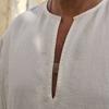 Deep V-neck Men Robe Short Sleeve Lightweight Solid Color Side Split Loose Robe