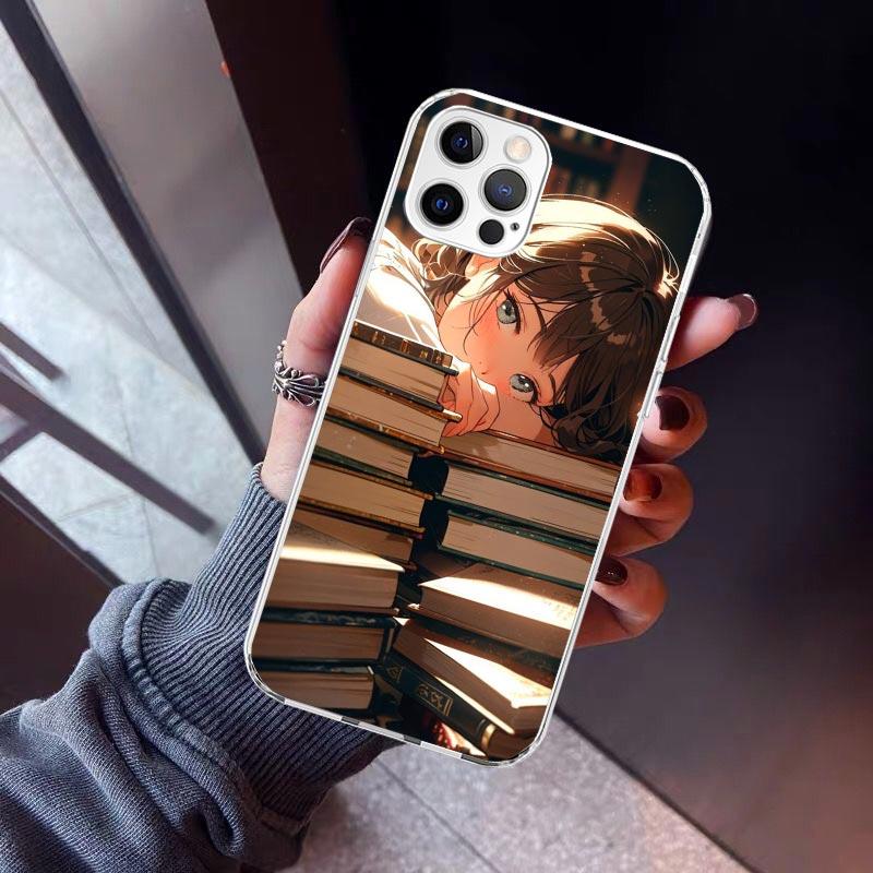 Read Books illustration Reading Phone Case For iPhone 17 Air 16 15 Pro Max 14 Plus 13 Mini 12 11 Cover 7 8 SE Silicone Shell Pri