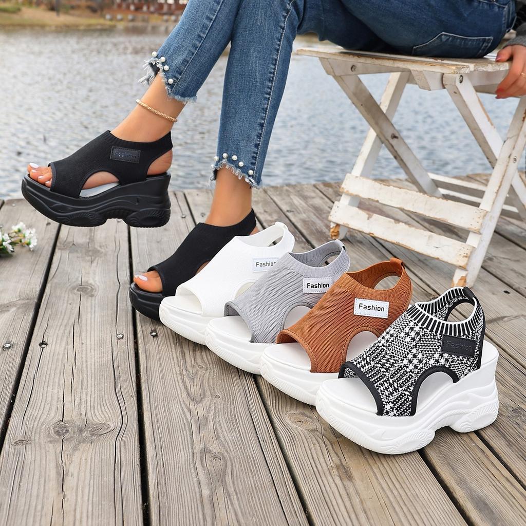 Damen Sommer Sandalen Keilabsatz Unifarben - Bequemes Atmungsaktives Obermaterial, Plateau-Keilabsatz mit Offener Zehenpartie, Stilvolle Sport-Casual Sandalen