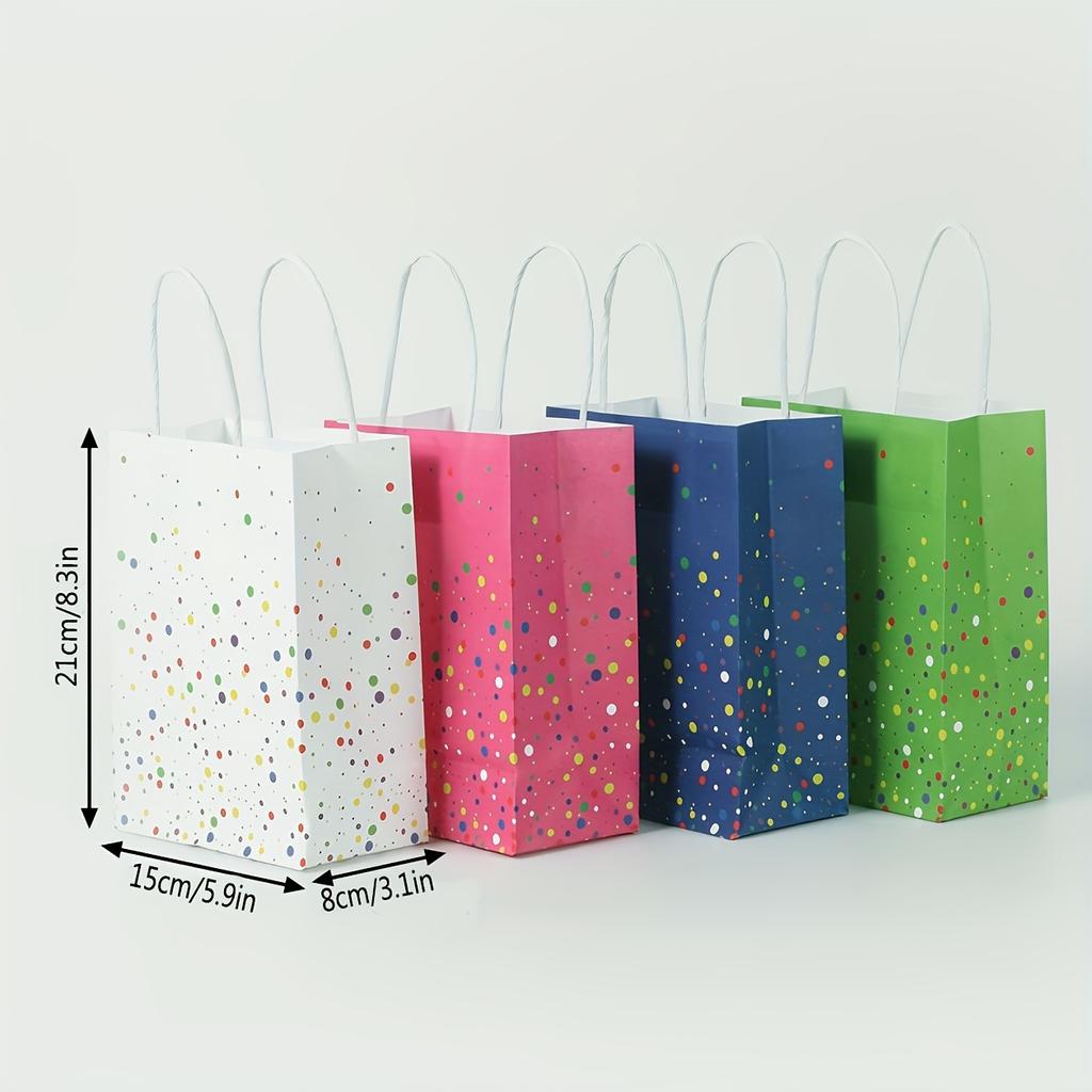 12pcs Colorful Dots Tote Paper Bag Gift Bags,Party Gift Bags,4 Colors,Christmas Birthday Wedding Party Gift Bags New Year Gift Wrapping Bags