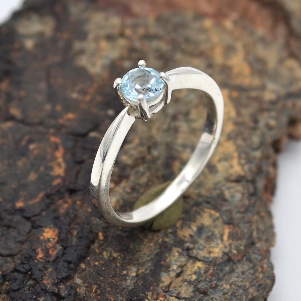Natural Blue Topaz Gemstone Ring Christmas Gift 925 Sterling Silver Statement Jewelry Handmade Ring