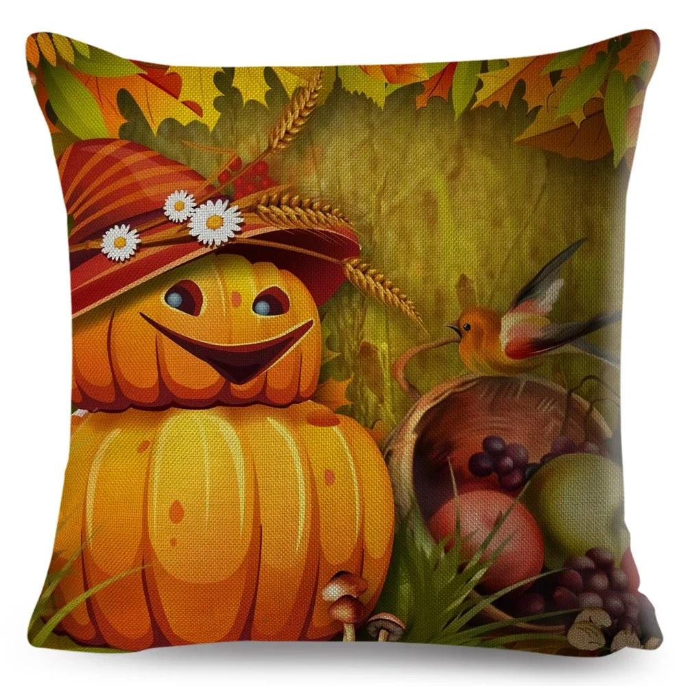 Bunter Aquarell-Kürbis Kissenbezug Dekor Cartoon Pflanze Bedruckter Kissenbezug für Sofa Zuhause Polyester Kissenbezug x