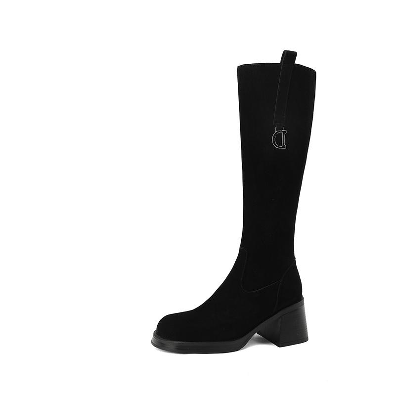 

Meotina/женские сапоги до колена из натуральной кожи с квадратным носком и платформой, длинные ботинки на толстом высоком каблуке и молнии, женская обувь, осень-зима 40 34 чёрный