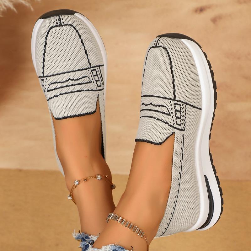 Fashion Mesh Knit Sneakers Autumn New Round Toe Colorblock Deep Mouth Soft Sole Anti-slip Wear-resistant Single Shoes