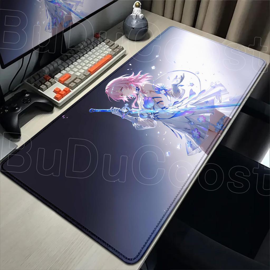 Cute anime game mouse pad Honkai Star Rail March 7th Girl Pink mousepad Non-slip Desk Mat desk organizers and trays 900 x 400MM