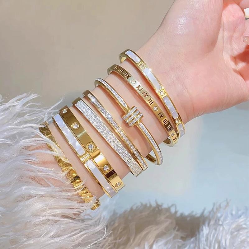 Luxury Gold Plated Bangles Zircon Women's Hand Bracelet Stainless Steel Bangle Gifts for Women Fashion Accessories Mother's Day