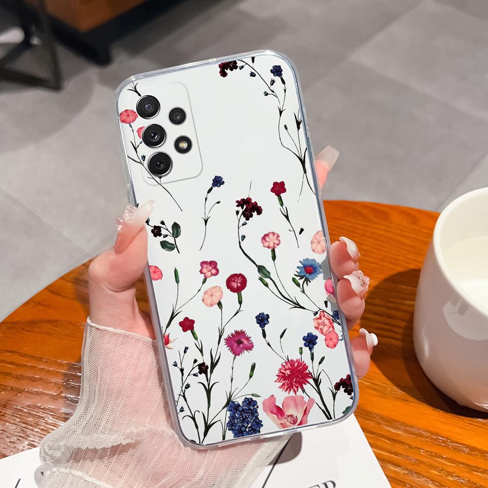 For Samsung Galaxy A72 A73 Case Simple Painted Flower Cover For Samsung A 72 A 73 Soft TPU Silicone Anti Drop Clear Phone Shell