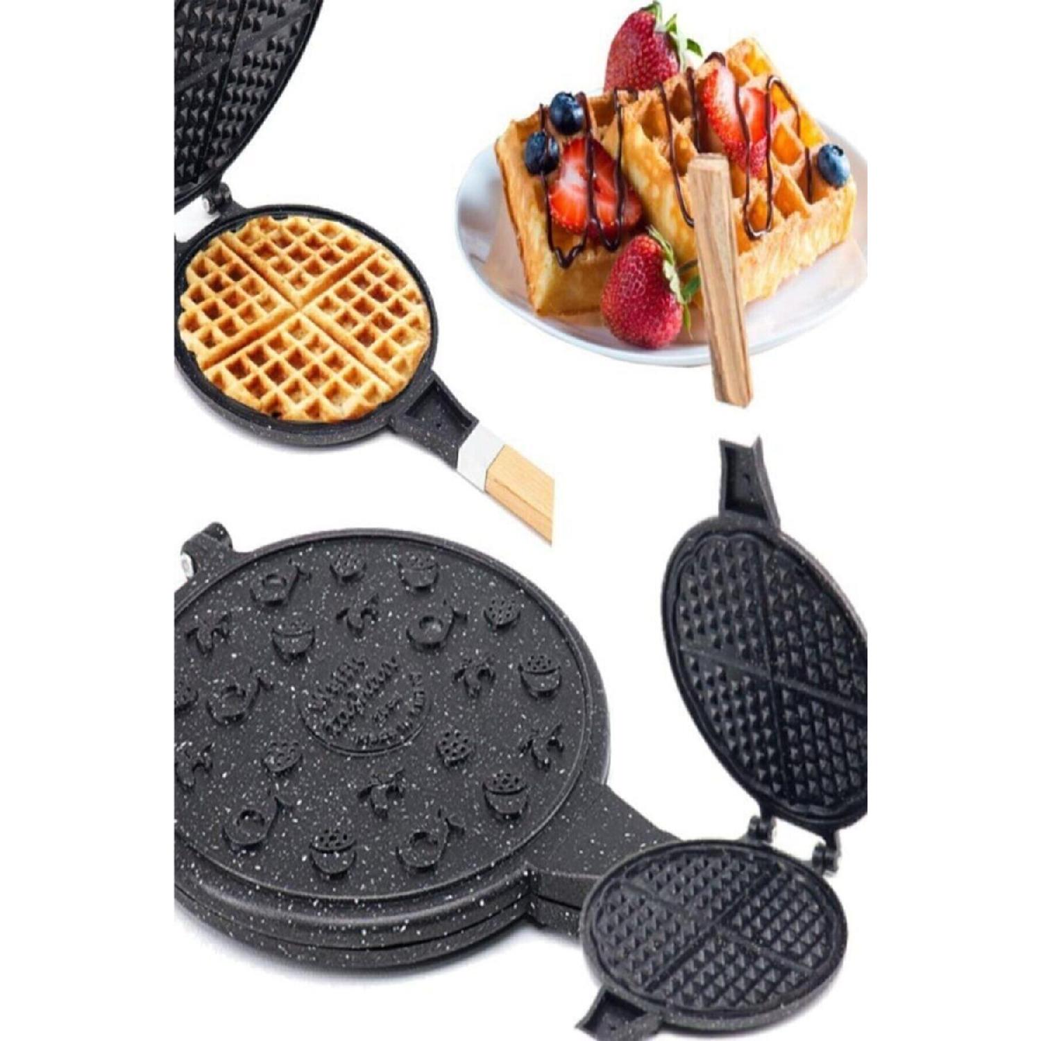 

Cast Iron Waffle Pan Wooden Handle Black чёрный