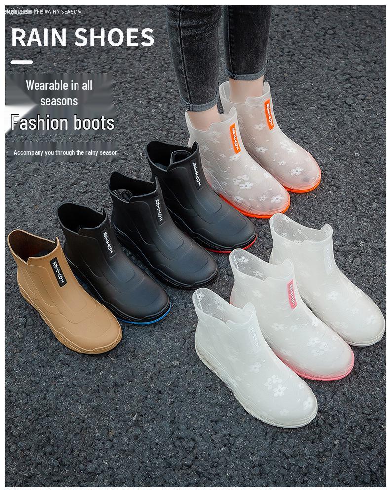 Stylish Women's Transparent Non-Slip Rain Boots - Short Rubber Jelly Shoes