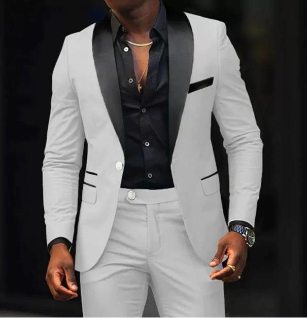 European & American Men's Business Casual Slim Fit Suit Set - Wedding Groom Two-Piece Outfit