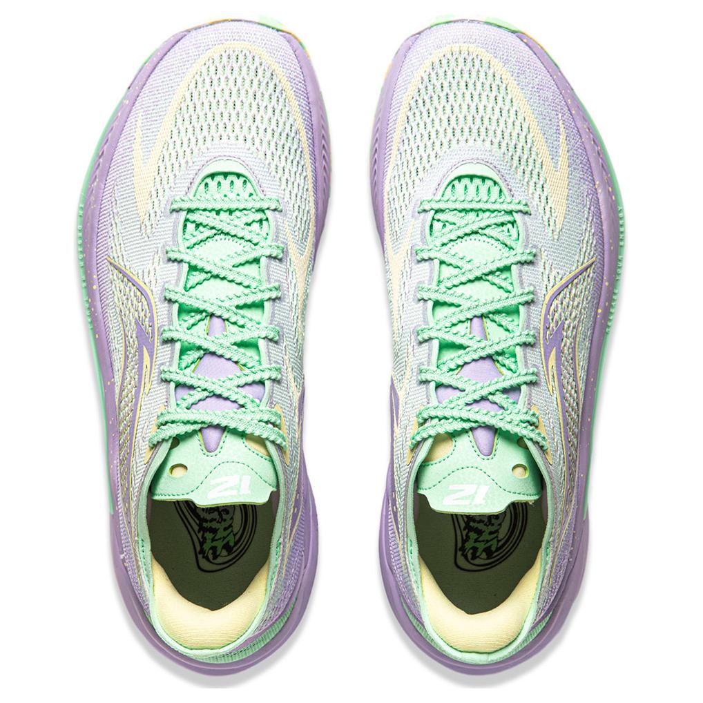 Li Ning SONIC 12 V2 Dämpfung Rutschfest Abriebfest Atmungsaktiv Niedrig geschnitten Basketballschuhe Herren Grün Lila ABAU027-5