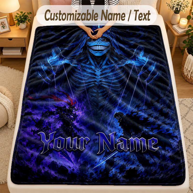 Flannel BlanketSolo Leveling Custom Name Text Personalized Soft Warm Throw Blanket Home Decor Gift