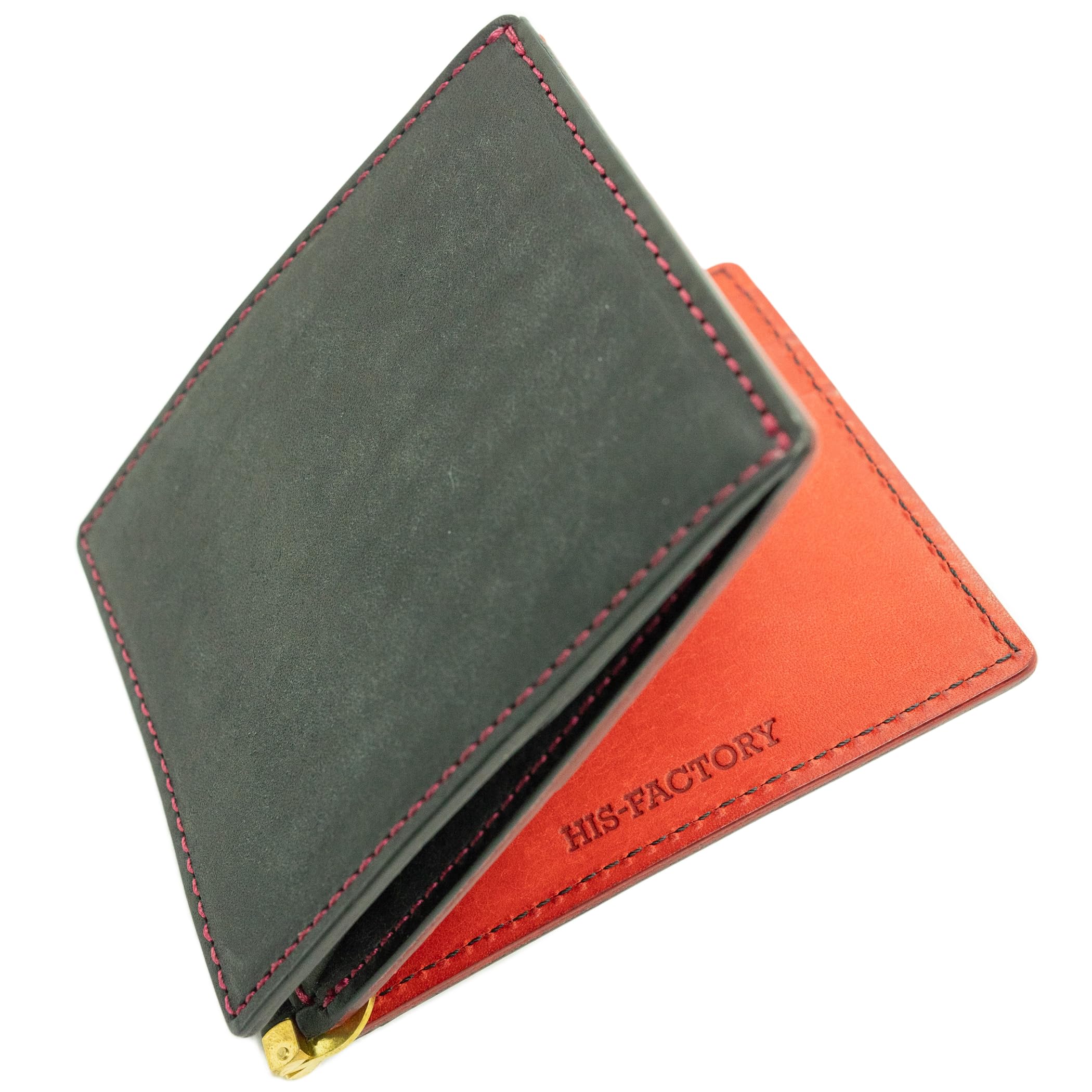 

His Factory Money Clip with Coin Purse Black x Color (New Papavero/Stitch Reversal)