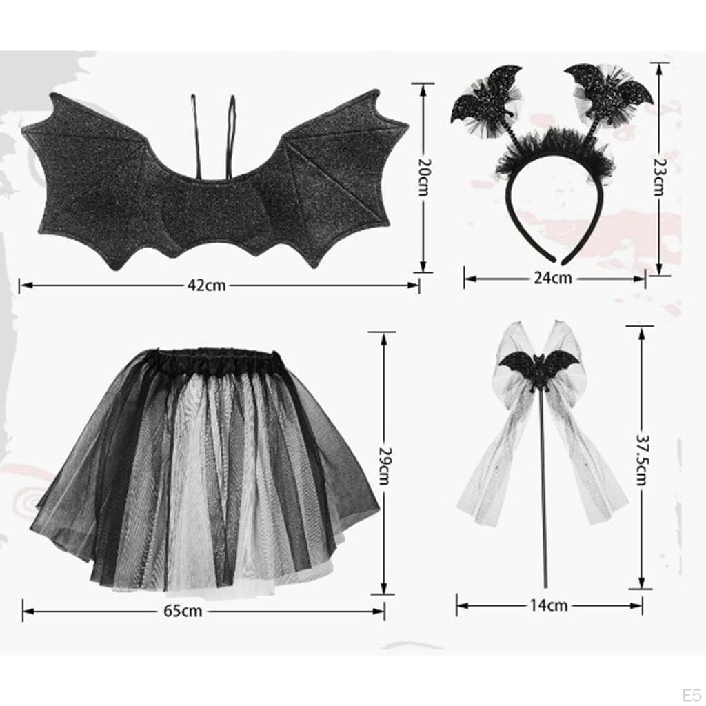 Halloween Costume Set Headband Hair Band Clothes Outfits Tutu Skirt and Wing Festival Theme Party