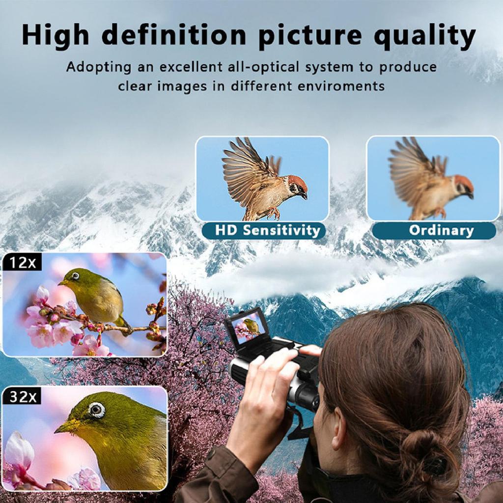 12x32 Camera Binoculars, 2.4-inch Screen, 12x Optical, 8x Digital Zoom, 48MP Photo, 2.5K Video Camera, Bird Watching Binoculars
