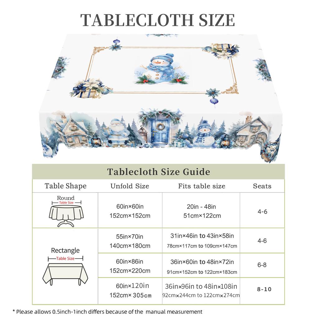 1 Piece Christmas Round And Rectangular Tablecloth, Various Sizes, Cute Snowman Blue Tablecloth, Christmas Patio Tablecloth Decoration, Suitable For D